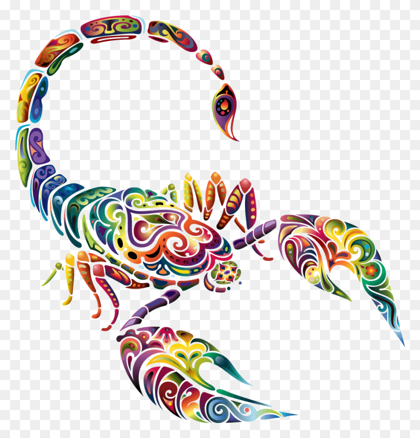 914x957 Scorpio 05052019 Scorpion Tattoo With Color, Pattern, Ornament, Accessories HD PNG Download