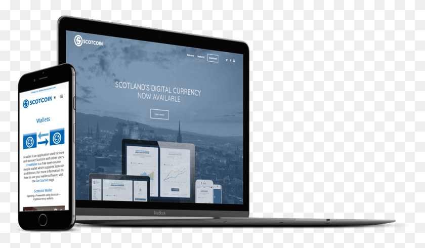 1067x589 Scotcoin Website Mockup On A Laptop And A Mobile Device Mobile Phone, Phone, Electronics, Cell Phone HD PNG Download