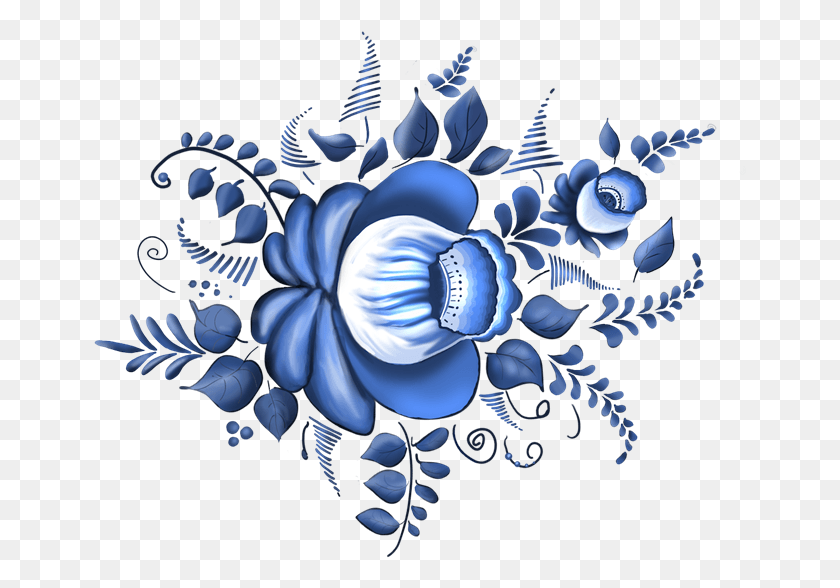 654x528 Scrap De Flores Azules Гжель Орнамент, Узор, Фрактал, Графика Hd Png Скачать