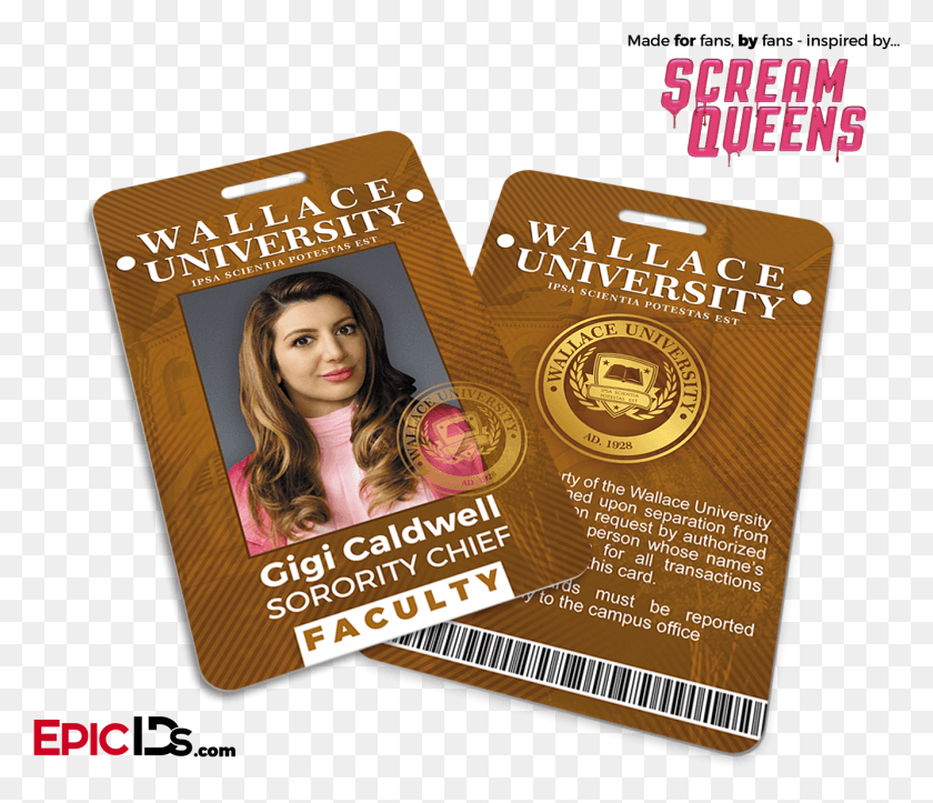 1334x1134 Scream Queens Inspired Wallace University Faculty Id Scream Queens, Person, Human, Text HD PNG Download