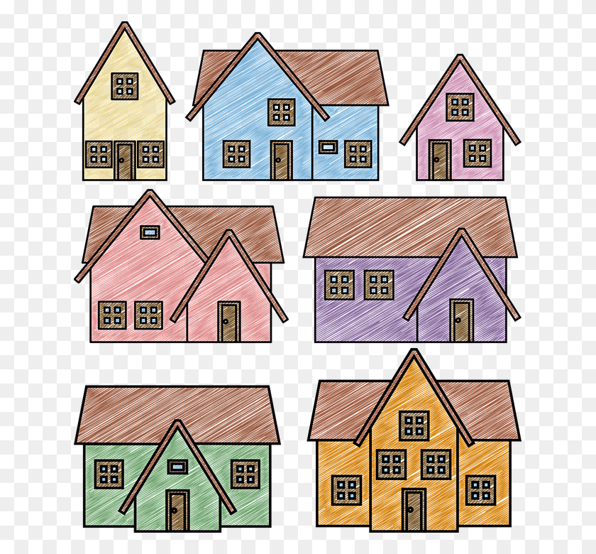 631x720 Scribble Drawing Houses Sketch Draw Cartoon House, Neighborhood, Urban, Building HD PNG Download