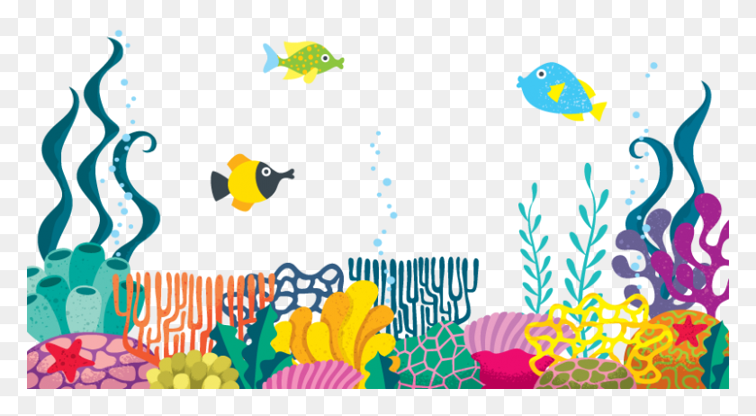 800x413 Sea Weed Coral Fish Sea Coral Cartoon, Bird, Animal, Cake HD PNG Download