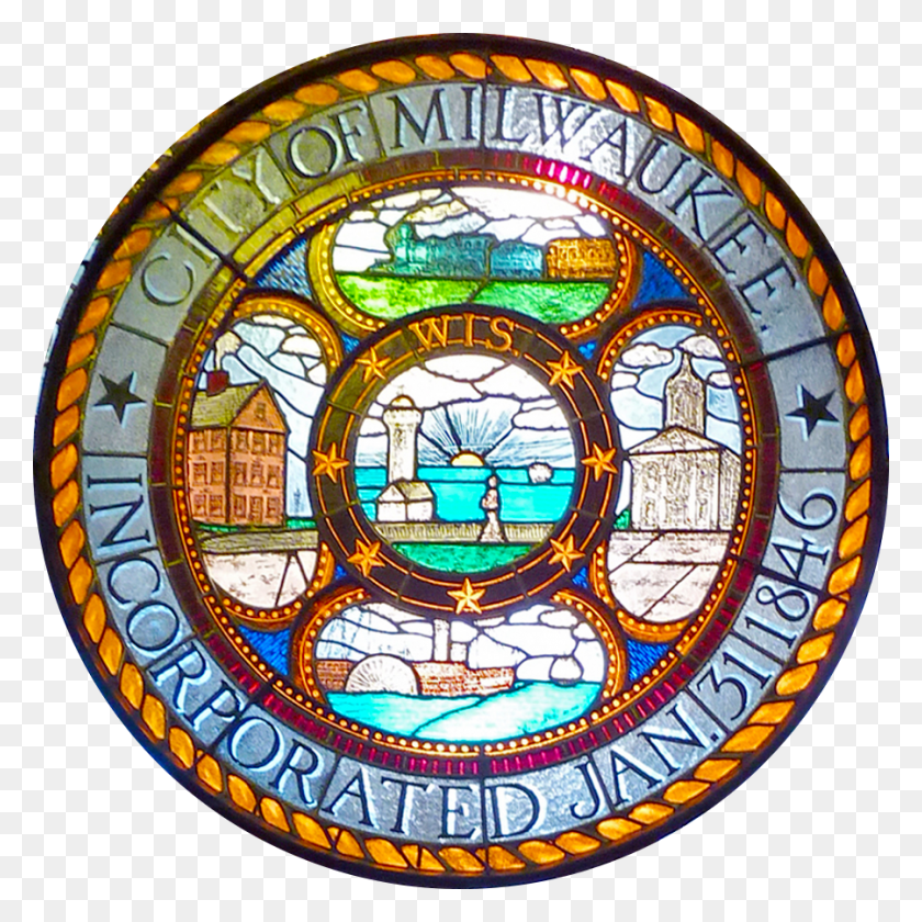 900x900 Seal Of Milwaukee Wisconsin City Of Milwaukee Seal, Stained Glass, Person HD PNG Download