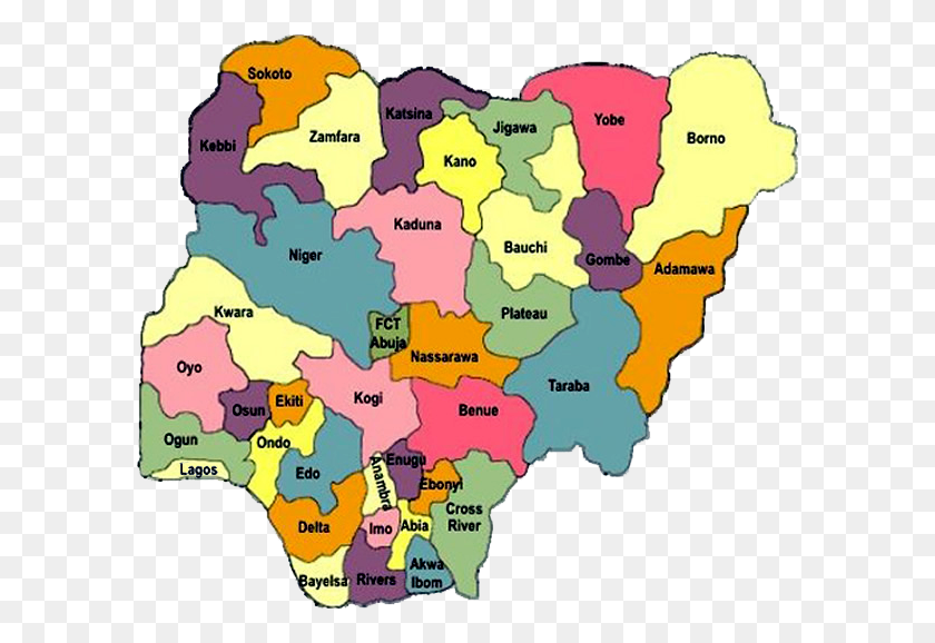 594x518 Descargar Png / Mapa De Nigeria Png