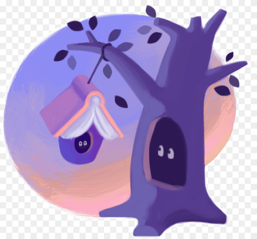 979x909 Searching Tree House By Monika Klobar Cartoon, Purple Sticker PNG
