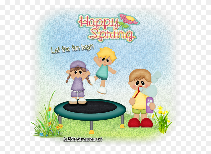 599x553 Seasonal Seasons Happy Springhappy Kids Cartoon, Doll, Toy, Trampoline HD PNG Download
