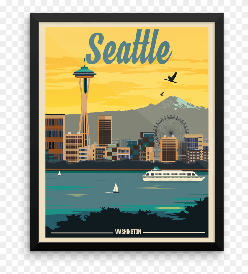 719x867 Seattle Travel Poster Seattle Poster, Electronics, Phone, Boat HD PNG Download