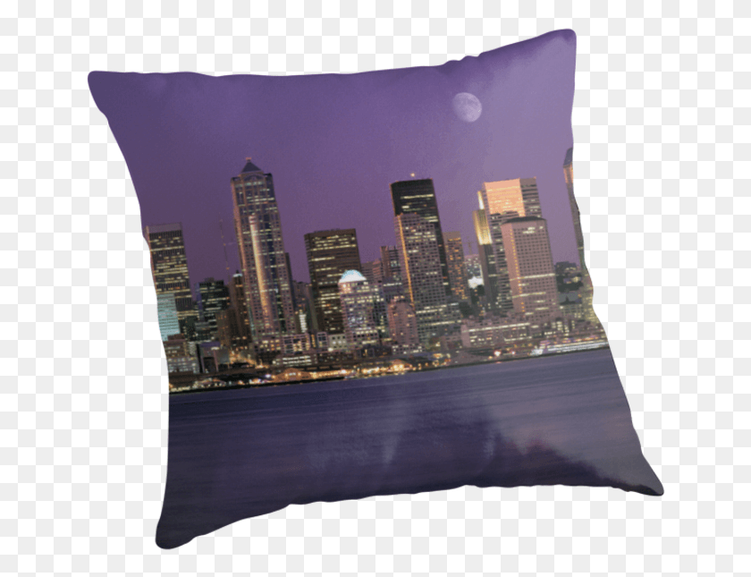 649x585 Seattle Washington City Skyline At Night By Jeff Hathaway Cushion, High Rise, City, Urban HD PNG Download