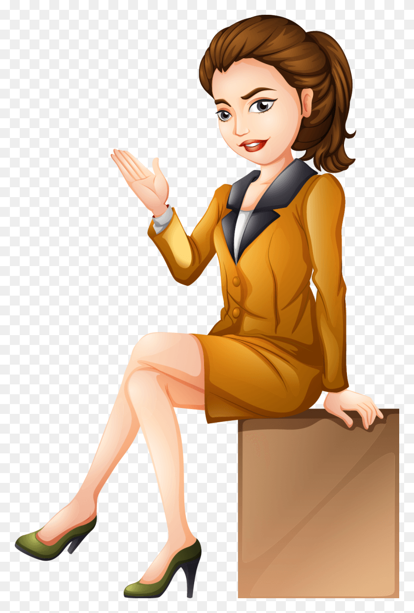 1052x1598 El Secretario De La Foto De Dibujos Animados Mujer Sentada, Persona, Humano, Mujer Hd Png