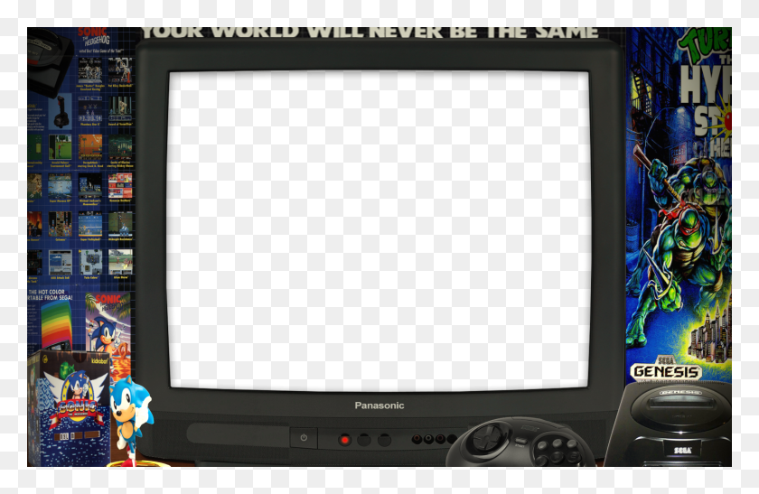1680x1050 Sega Genesis With Fixed Logo Sega Genesis Overlay, Monitor, Screen, Electronics HD PNG Download