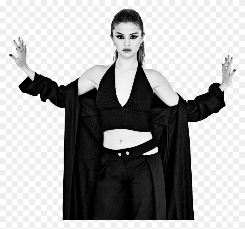 1347x1250 Selena Gomez Black And White, Clothing, Sleeve, Long Sleeve HD PNG Download