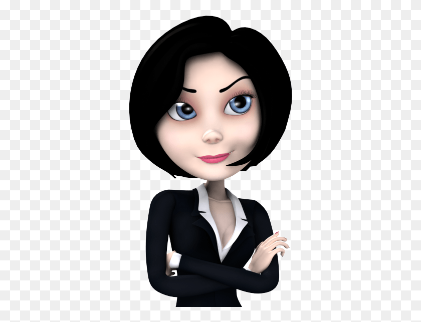 328x583 Self Confident 3d Cartoon Woman In Black Suit Woman In Suit Animated, Doll, Toy, Person HD PNG Download
