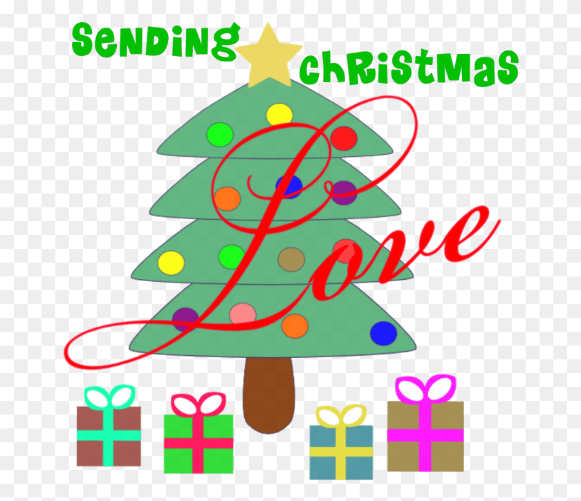 660x665 Sending Christmas Love Word Art Freebie By Deb Chitwood Cartoon Christmas Tree With Presents, Tree, Plant, Poster HD PNG Download