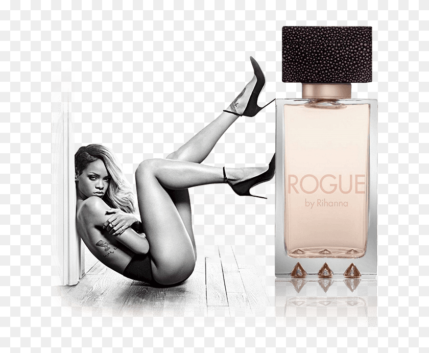 641x631 Descargar Png Sephora Lanza Rogue By Rihanna Rihanna Rogue Ad, Cosméticos, Botella, Persona Hd Png