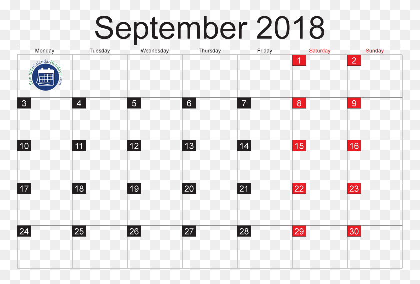 773x507 September 2018 Monthly Calendar In Pdf Jpg Days In September 2018, Text, Scoreboard HD PNG Download