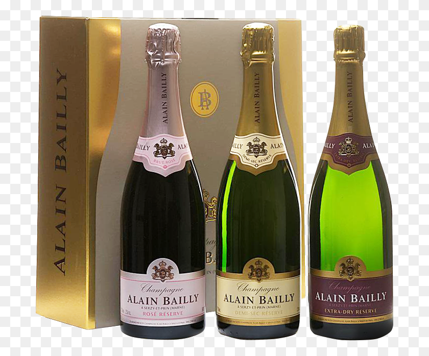 701x637 Juego De 3 Botellas Douceur De Champagne Champagne Bailly, Botella, Vino, Alcohol Hd Png