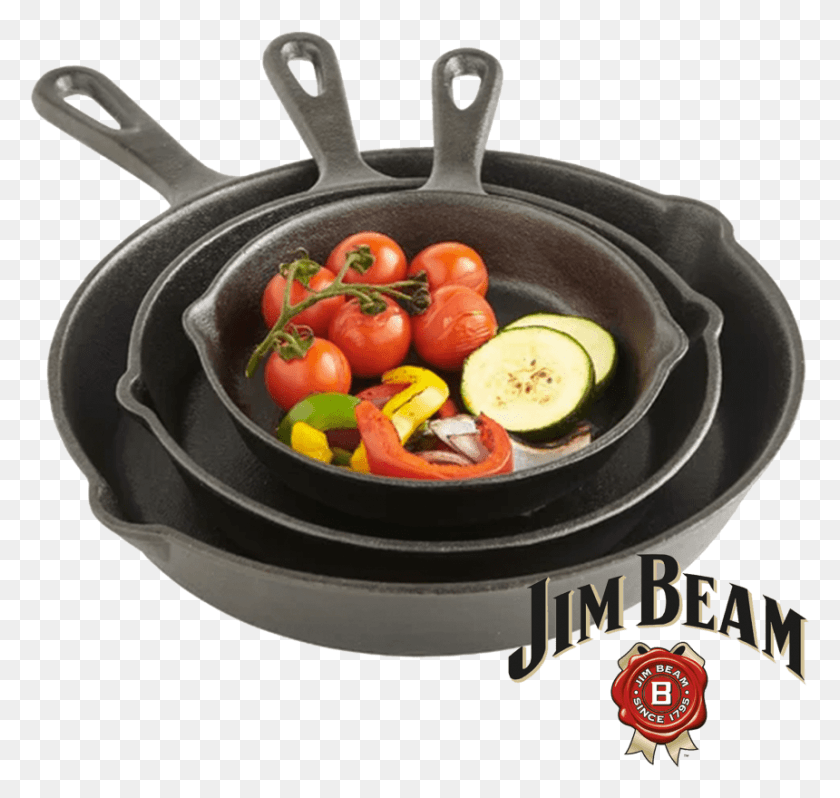 860x814 Set Of 3 Jim Beam Pre Seasoned Cast Iron Skillets Jim Beam, Frying Pan, Wok, Plant HD PNG Download