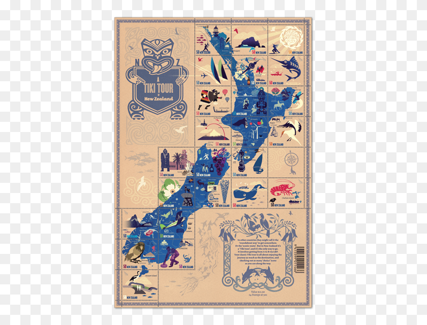 396x580 Set Of Stamps New Zealand Tiki Tour, Text, Rug, Game HD PNG Download