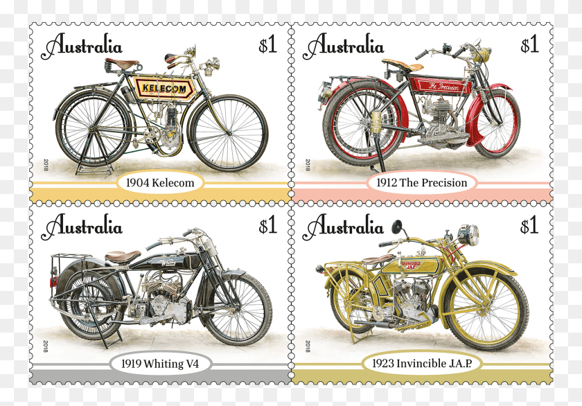 758x526 Descargar Png Conjunto De Sellos Sellos Postales Aust Motocicletas, Rueda, Máquina, Motocicleta Hd Png