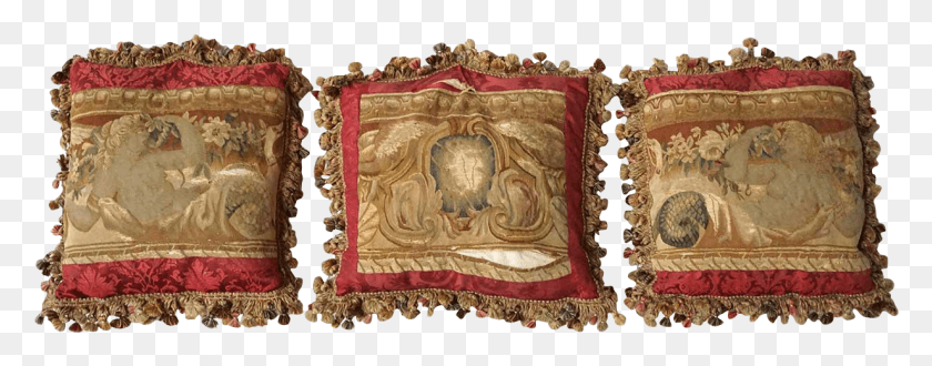 1231x427 Set Of Three French Aubusson Tapestry Throw Pillows Quilting, Pillow, Cushion HD PNG Download