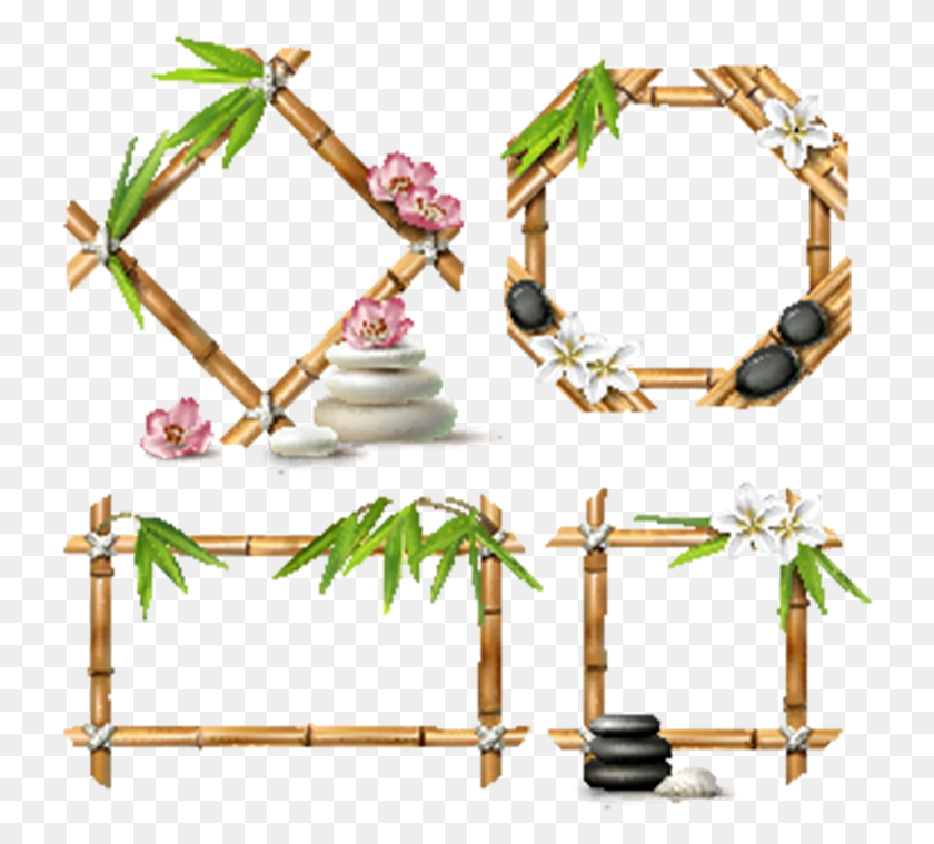 730x699 Set Of Vector Bamboo Frames Sign Wood Set And, Plant, Tree, Floral Design HD PNG Download
