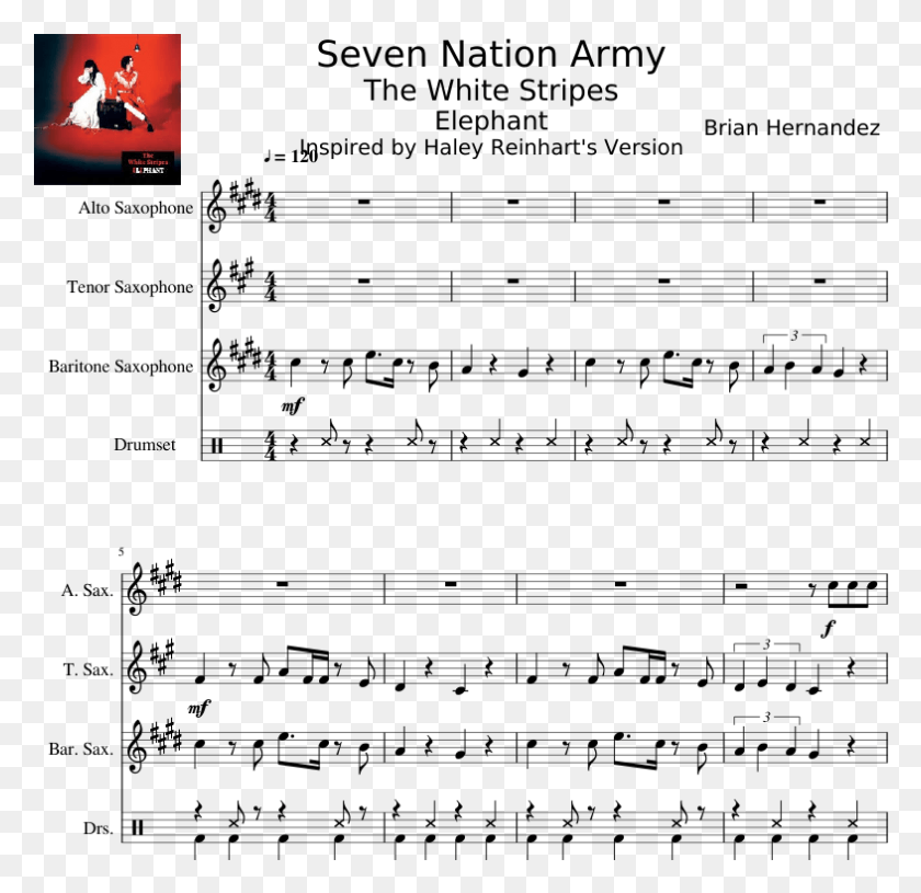 786x761 Seven Nation Army The White Stripes Elephant Inspired Seven Nation Army Alto Sax Easy, Symbol, Text, Logo HD PNG Download