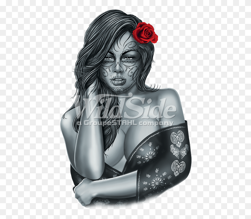 442x673 Sexy Brunette With Red Roses Illustration, Person, Human, Face HD PNG Download