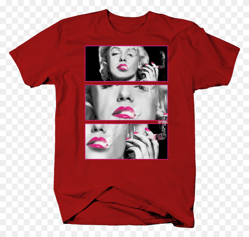 1295x1229 Sexy Hot Marilyn Monroe Pink Lips Fumando Marihuana Camiseta, Ropa, Vestimenta, Camiseta Hd Png