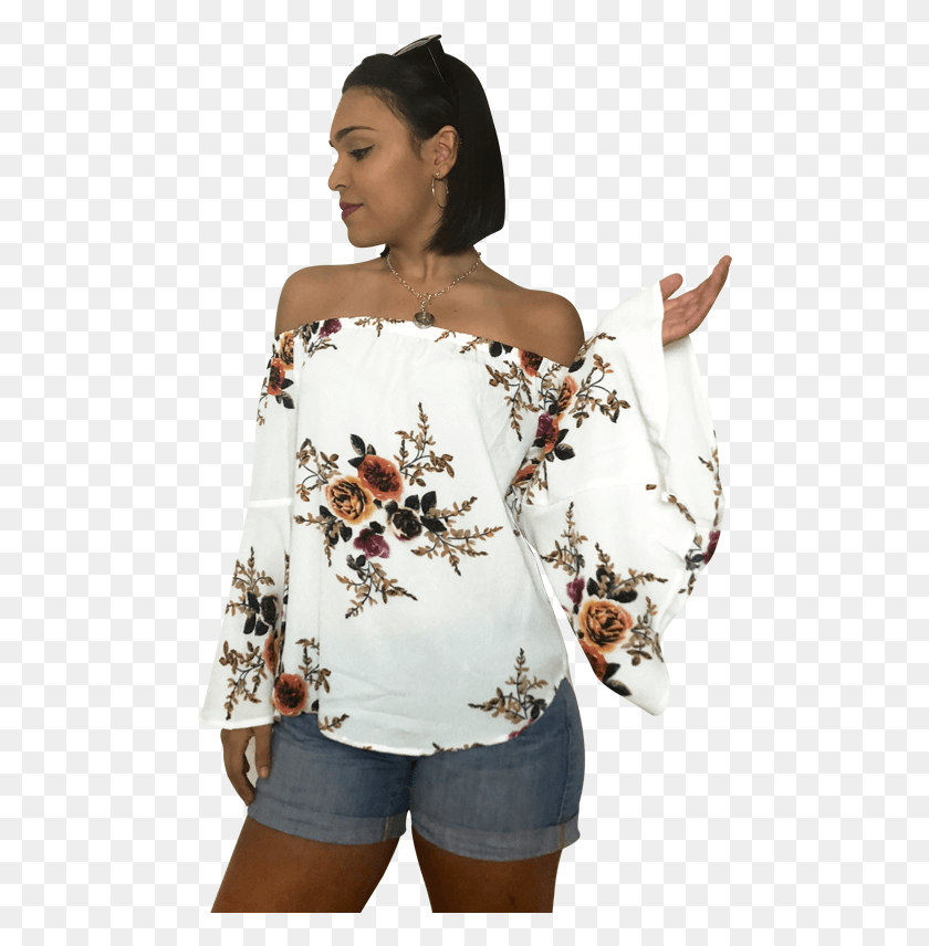 484x796 Sexy Summer White Print Blouse Girl, Clothing, Apparel, Robe HD PNG Download