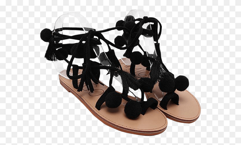 564x446 Sexy Zaful Women Black Shoes Lace Up Tassels Pompon Sandali Pon Pon Neri, Clothing, Apparel, Footwear HD PNG Download