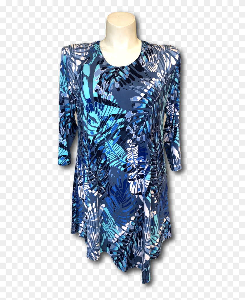 457x966 Асимметричное Дневное Платье С Принтом Shades Of Blues И Aqua Leaf, Одежда, Одежда, Халат Png Скачать