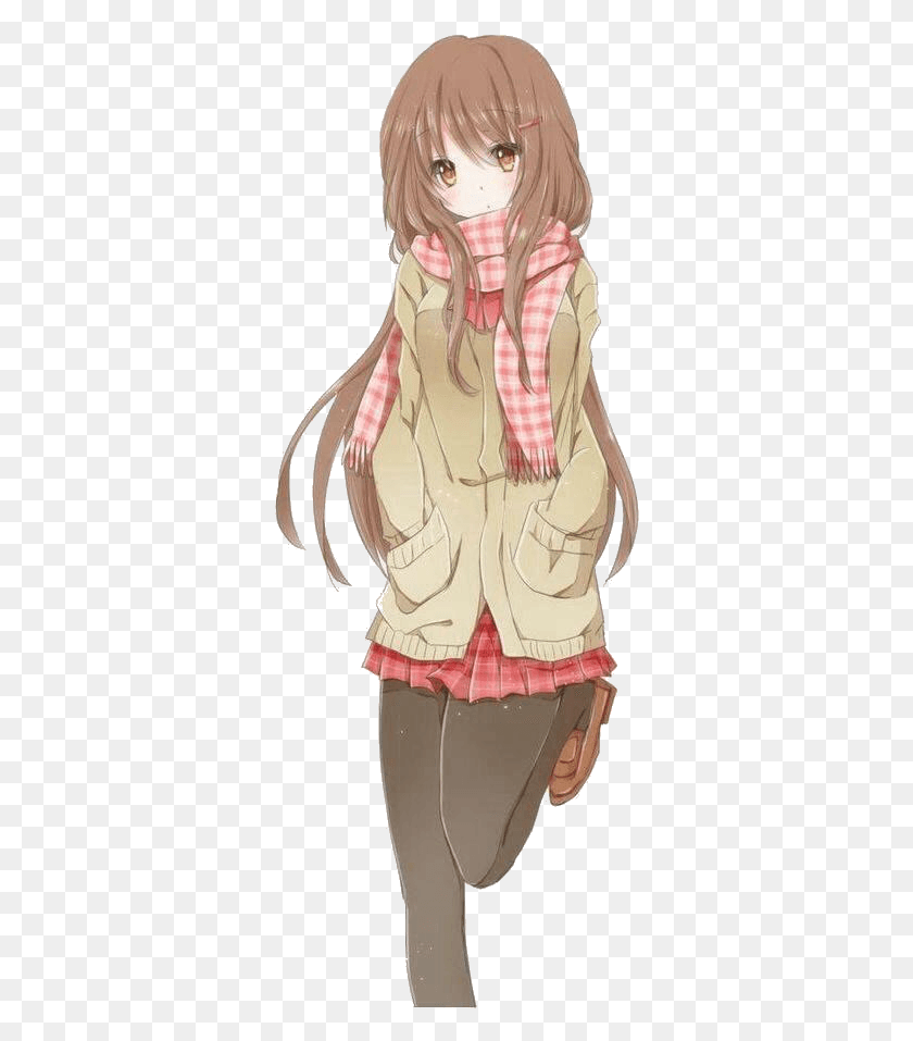 336x897 Share This Anime Girl Brown Hair, Clothing, Apparel, Doll HD PNG Download