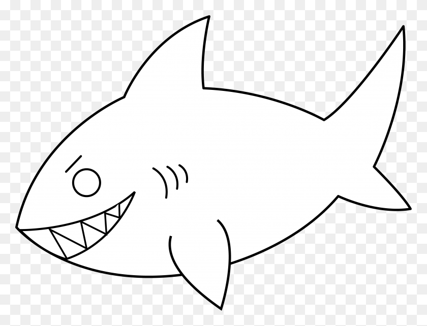 4863x3631 Shark Outline Clip Art Animal Picture Black And White Outline, Fish, Sea Life, Mullet Fish HD PNG Download