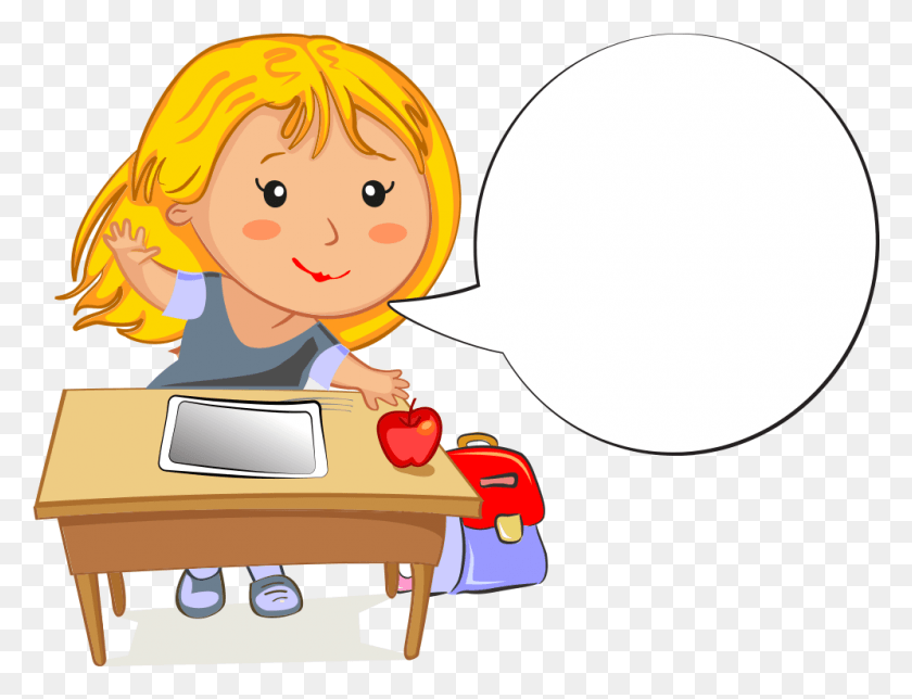 996x746 She Is Raising Her Hand Girl At Desk Cartoon, Person, Human, Female HD PNG Download