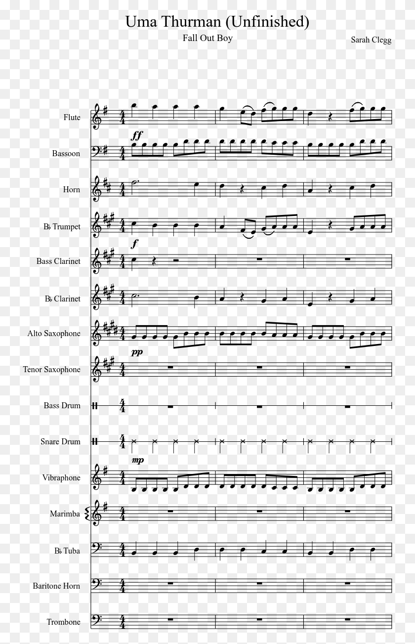 749x1243 Sheet Music Made By Captain Pringle For 15 Parts Uma Thurman Drum Sheet Music, Gray, World Of Warcraft HD PNG Download