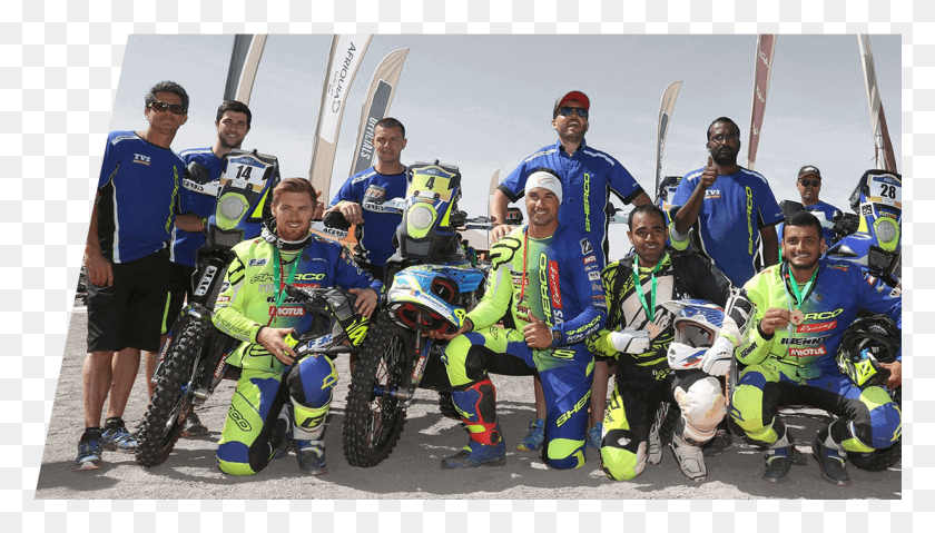 1232x662 Sherco Tvs Factory Racing Team Group Photo Monoskiing, Person, Clothing, Helmet HD PNG Download