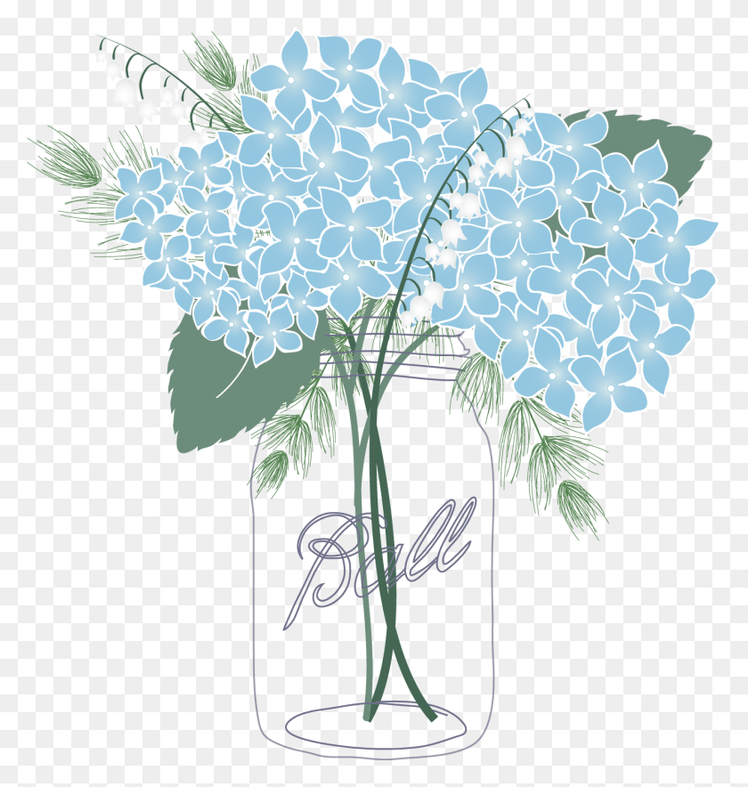 1328x1403 Shocking Mason Jar Clipart Blue Flower Picture Of Coloring Hydrangea Mason Jar Clip Art, Plant, Graphics HD PNG Download