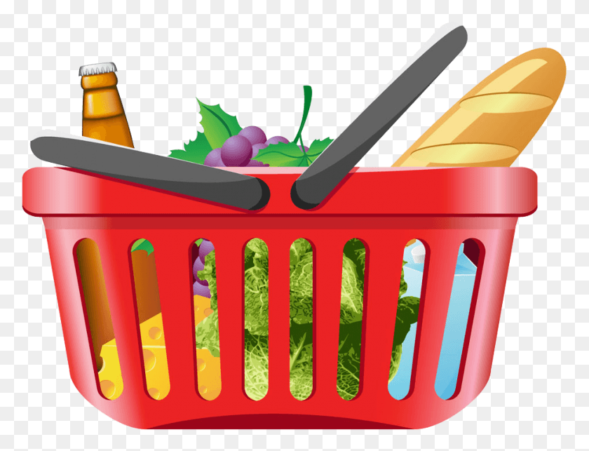930x696 Shopping Cart Grocery Store Clip Art Shopping Basket With Groceries, Shopping Basket HD PNG Download