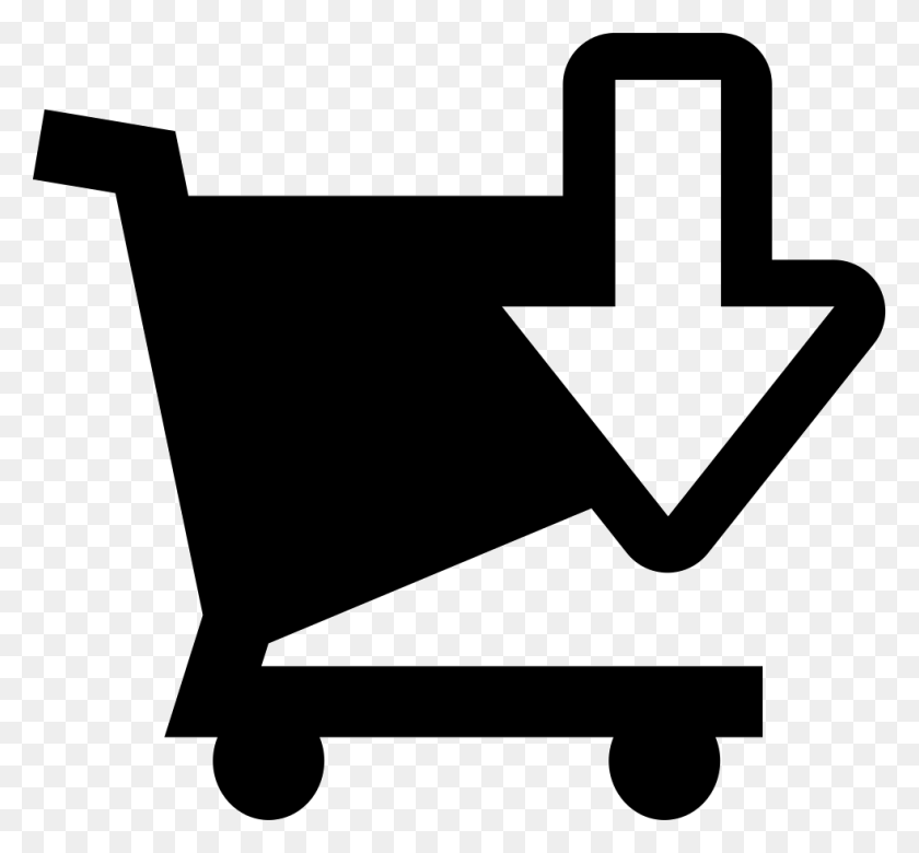 981x906 Shopping Cart With Down Arrow E Commerce Symbol Comments Shopping Time Icon, Axe, Tool, Shovel HD PNG Download