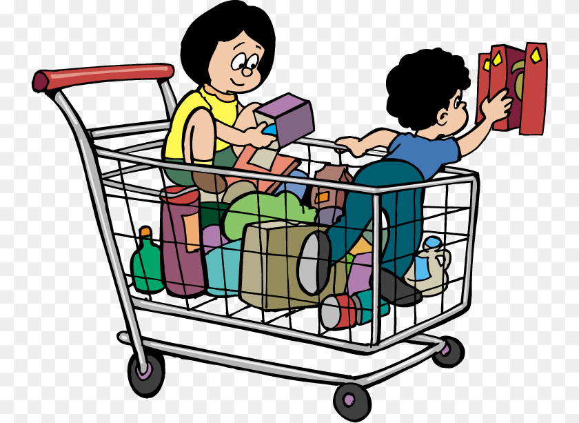 750x613 Shopping Cart With Kids Go Shopping Cartoon, Baby, Person, Shopping Cart, Face Sticker PNG