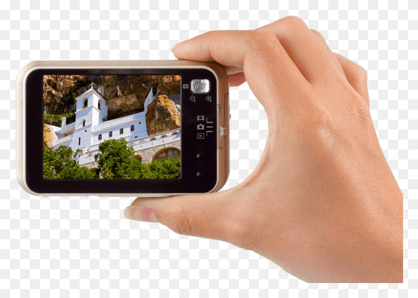 1045x721 Shows The Back Of The Camera Showing A Holiday Photo Iphone, Person, Human, Mobile Phone HD PNG Download