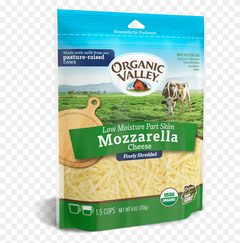 617x788 Shredded Low Moisture Mozzarella Part Skim 6 Oz Organic Valley Shredded Cheese, Cow, Cattle, Mammal HD PNG Download