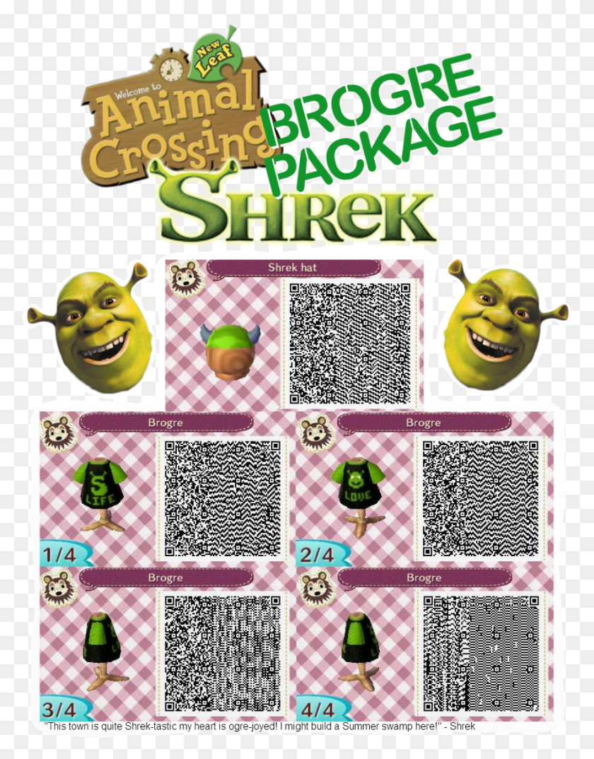 883x1148 Descargar Png Shrek Image Animal Crossing New Leaf Códigos Qr Camisetas, Código Qr, Folleto, Cartel Hd Png