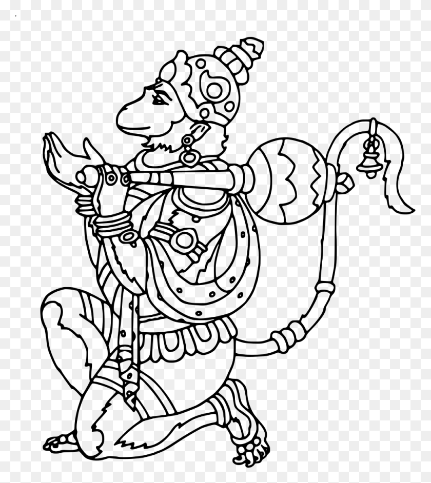 968x1095 Descargar Png / Shri Hanuman Hanuman Line Art, Grey, World Of Warcraft Hd Png