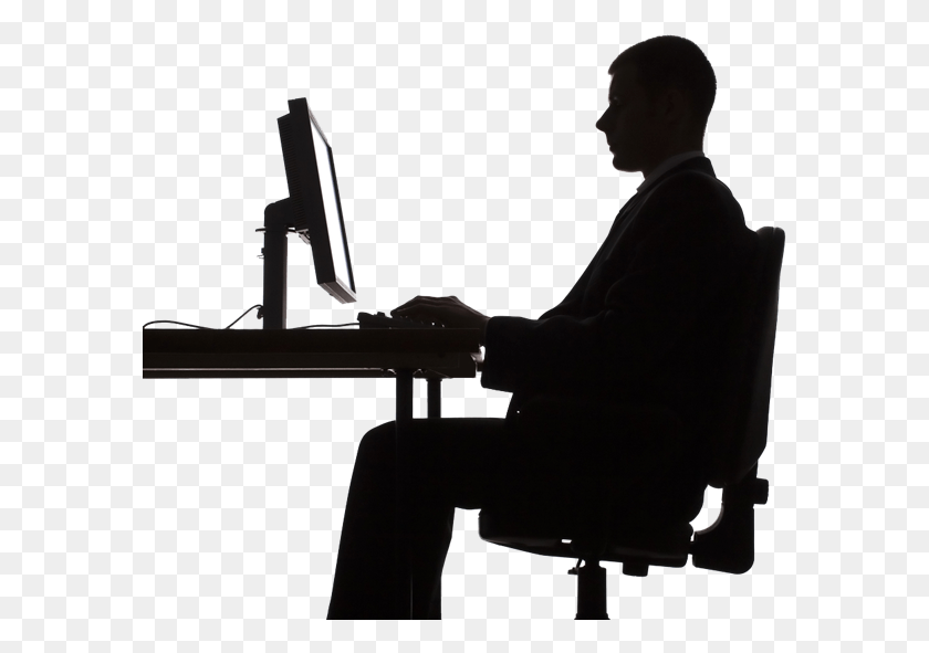 583x531 Shutterstock Silhouette At A Desk, Sitting, Person, Chair HD PNG Download