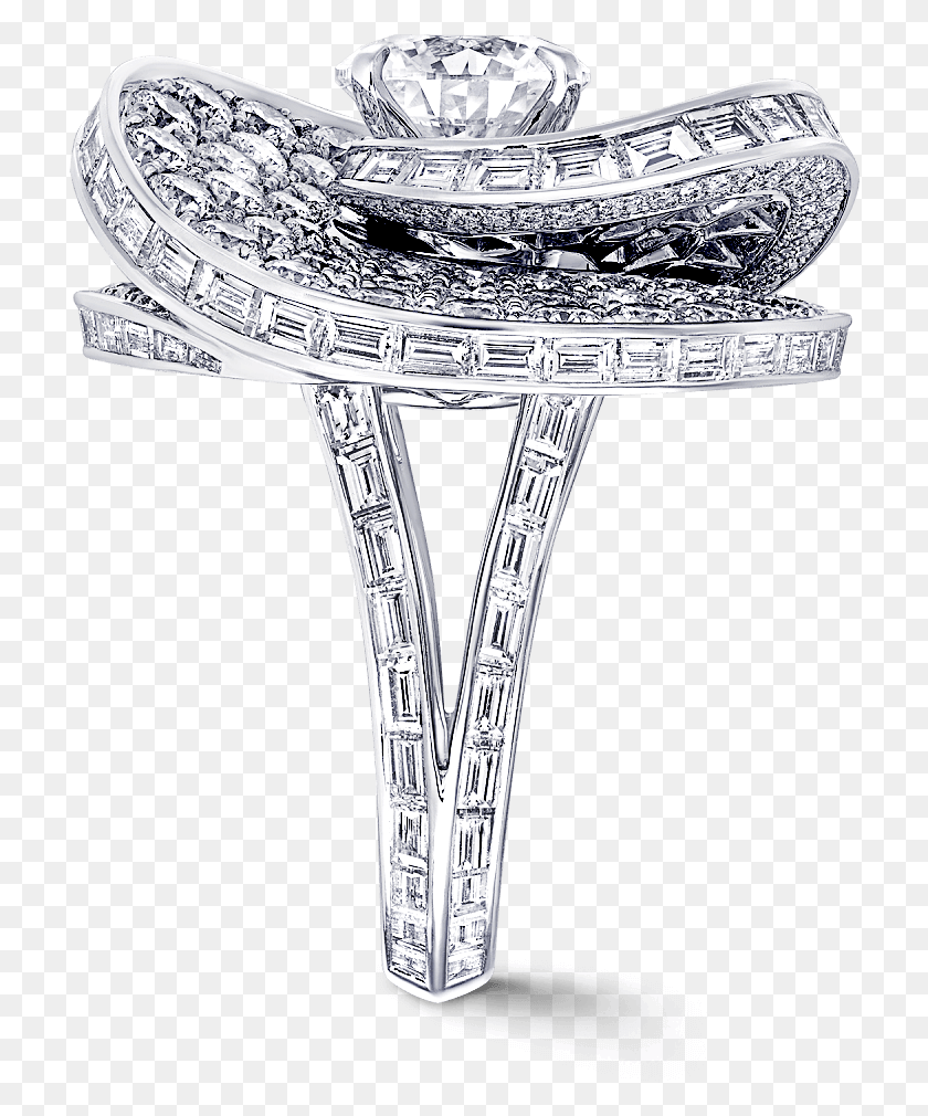 716x950 Side View Of A Graff Swirl Twist Ring Featuring A Halo Engagement Ring, Crystal, Furniture, Tree HD PNG Download