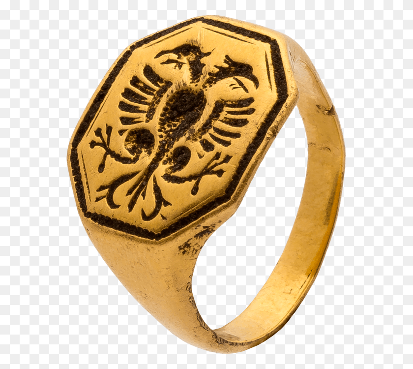 569x690 Signet Ring With Double Headed Eagle Titanium Ring, Gold, Logo, Symbol HD PNG Download