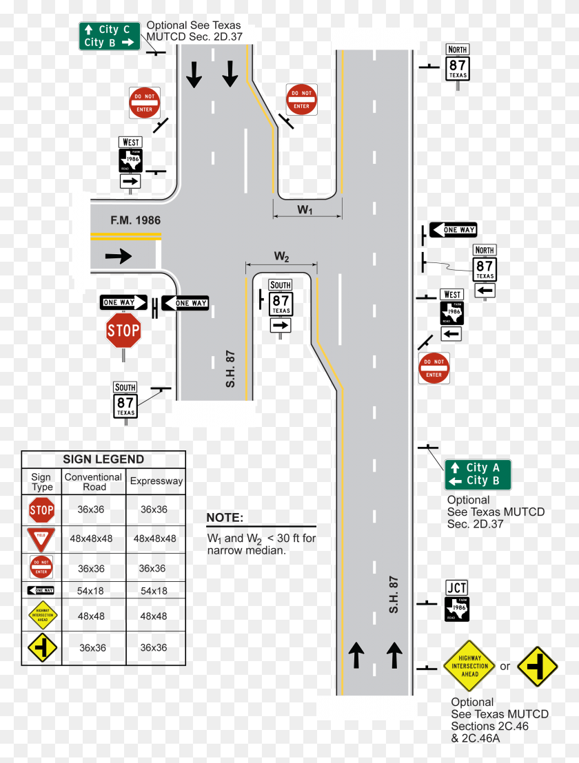2047x2751 Signing For Narrow Median Divided Highwayintersection Intersection With A Divided Highway, Diagram, Plan, Plot HD PNG Download