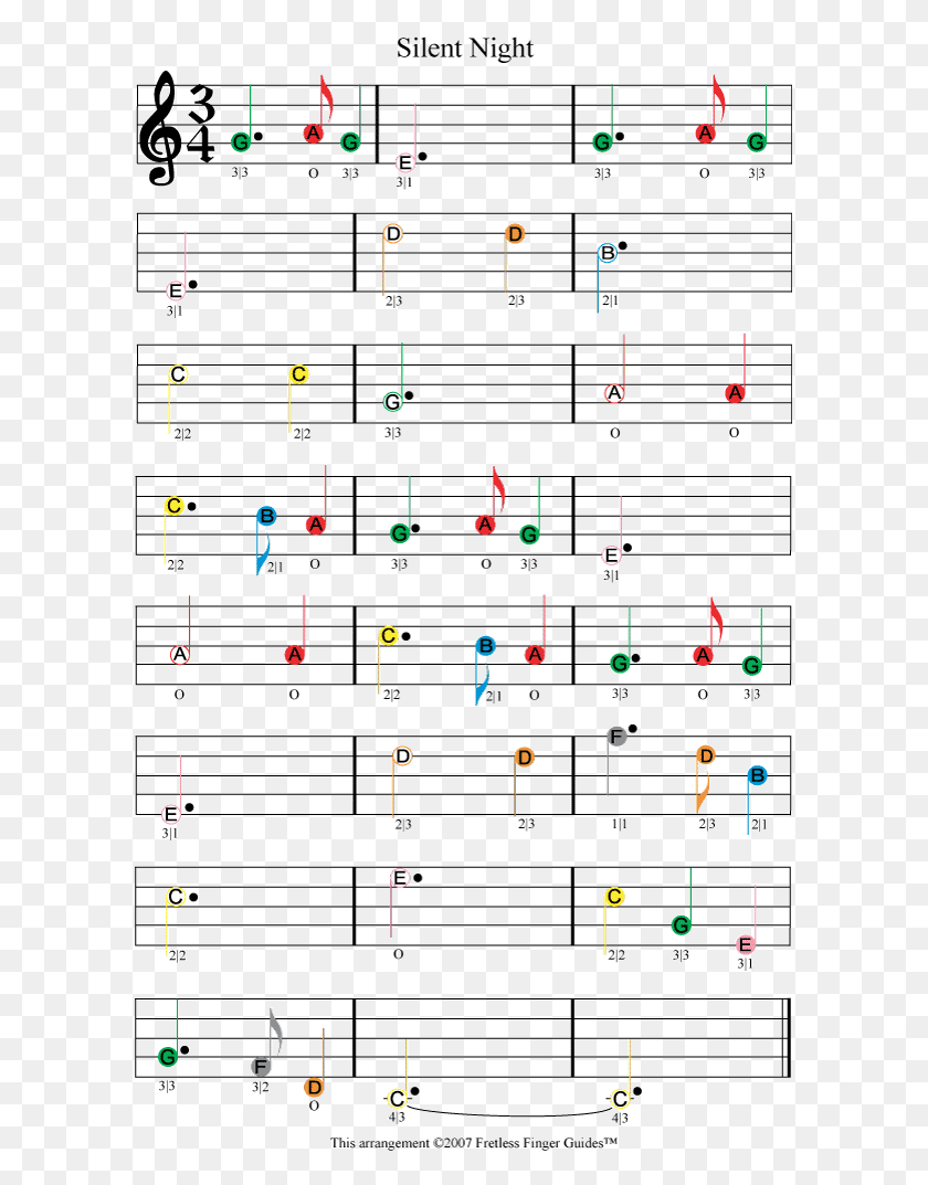 595x1013 Silent Night Easy Color Coded Violin Sheet Music Easy Christmas Sheet Music Violin, Text, Number, Symbol HD PNG Download
