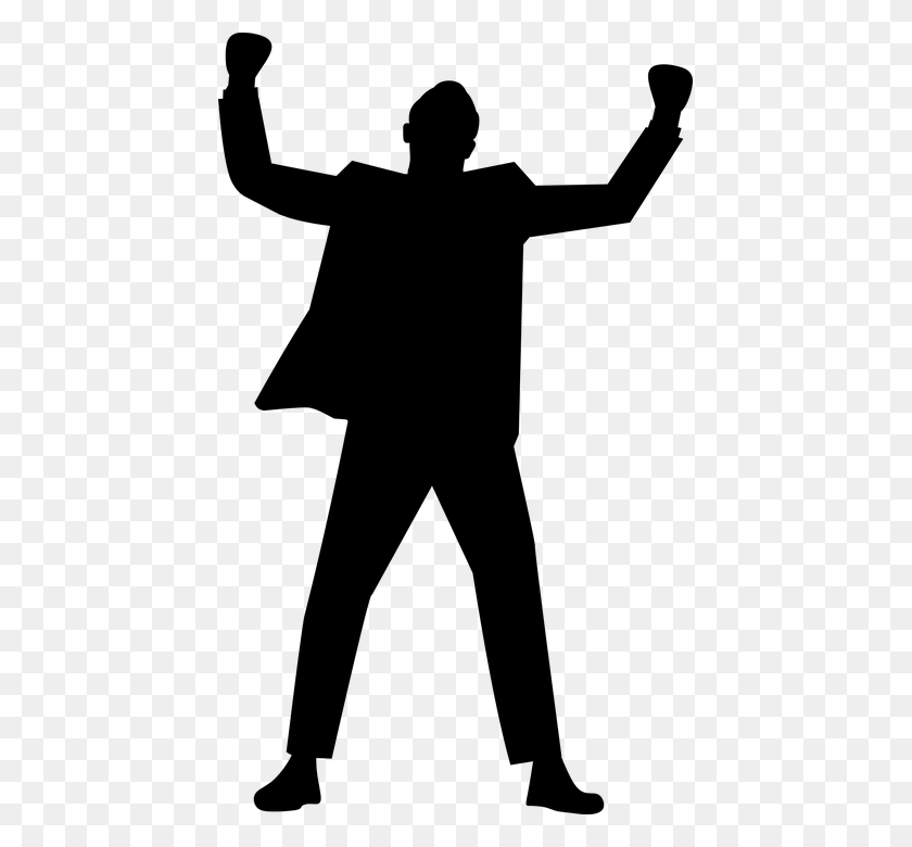 437x720 Silhouette Businessman Arms Suit Yes Raised Open Clip Art Black And White Leader, Gray, World Of Warcraft HD PNG Download